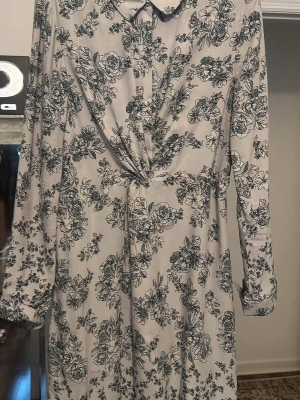 Paper Crane Cream Long Sleeve Twist-Front Floral Dress